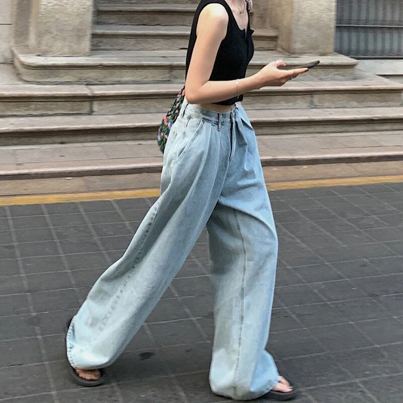 Jeans Women Mopping Loose Plus Size 2XL Oversize High Waist Retro Ladies Leisure Streetwear Trousers All-match Chic Fit Ulzzang