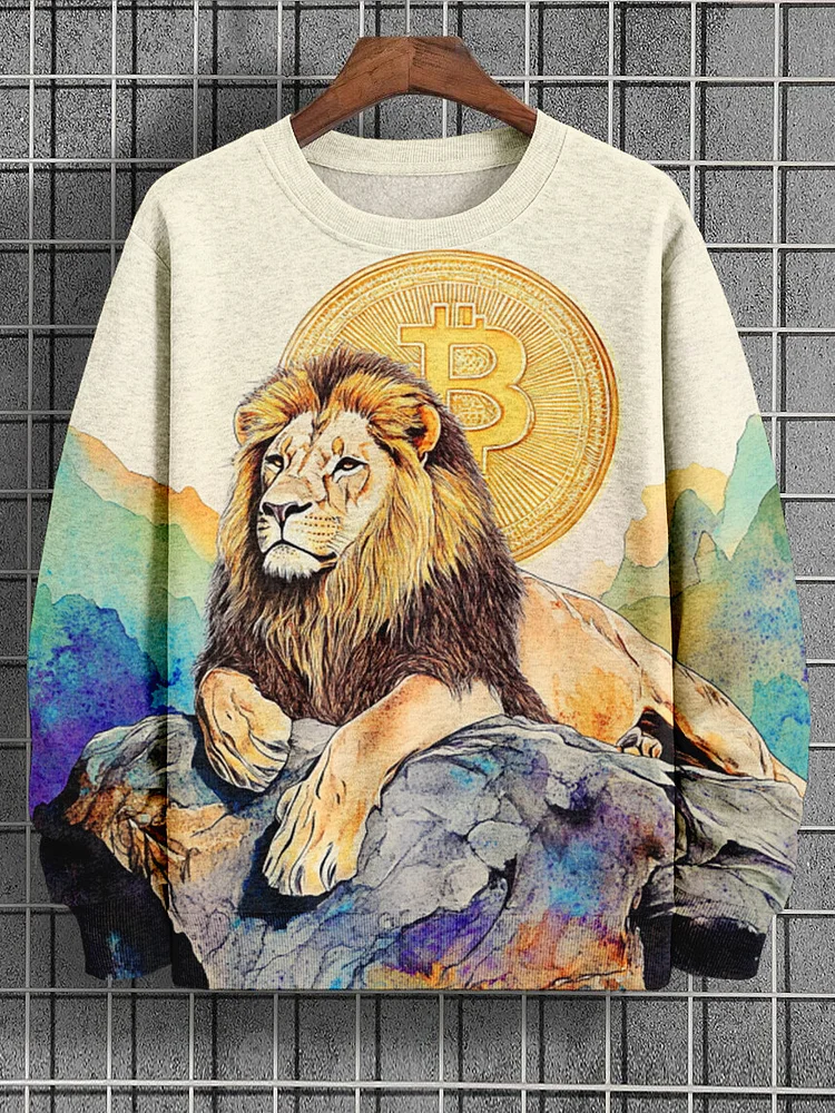 Men's The Lion King And Bitcoin Print Casual Sweatshirt