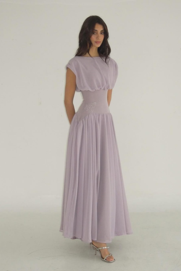 Summer Bateau Lilac Chiffon Sleeveless Prom Dress | ZT0652