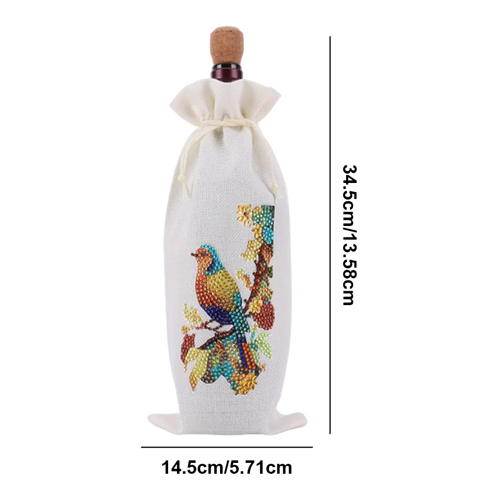 DIY Flower Diamond Painting Burlap Wine Gift Bags Label Liquor Bottle Covers