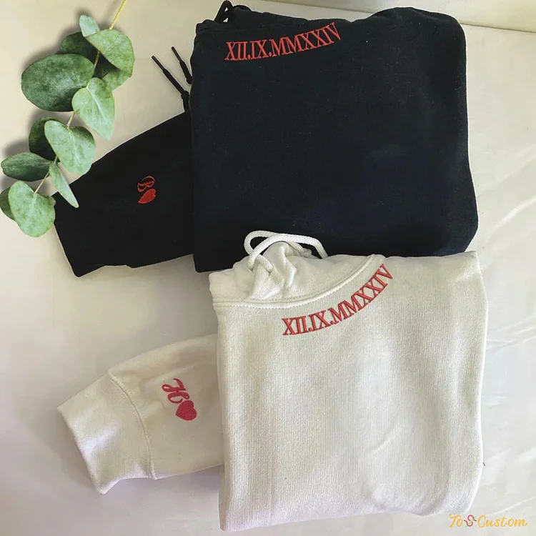 TOSCUSTOM™ Custom Roman Numeral Date Embroidered Sweatshirts with Collar 