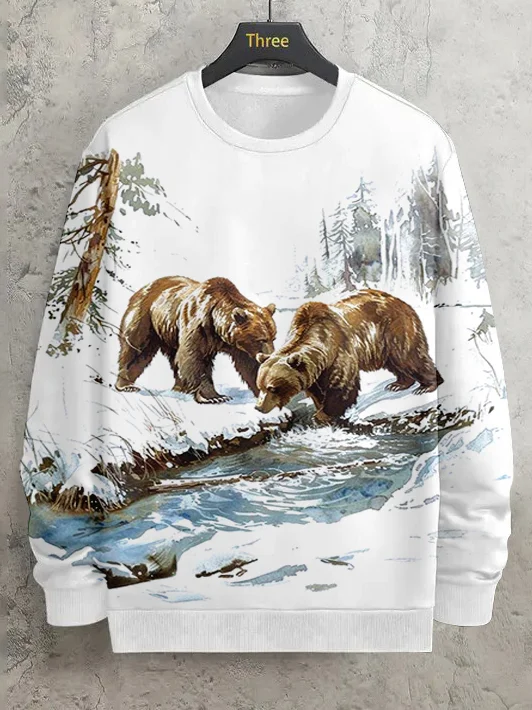Men's Grizzly 399 Bear Forest Winter Art Print Casual Sweatshirt