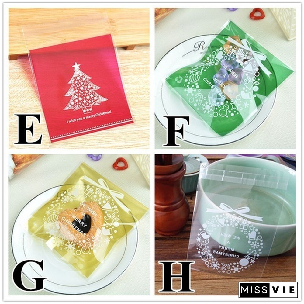 100Pcs Merry Christmas Candy Gift Bags Xmas Cellophane Santa Cello Cookies