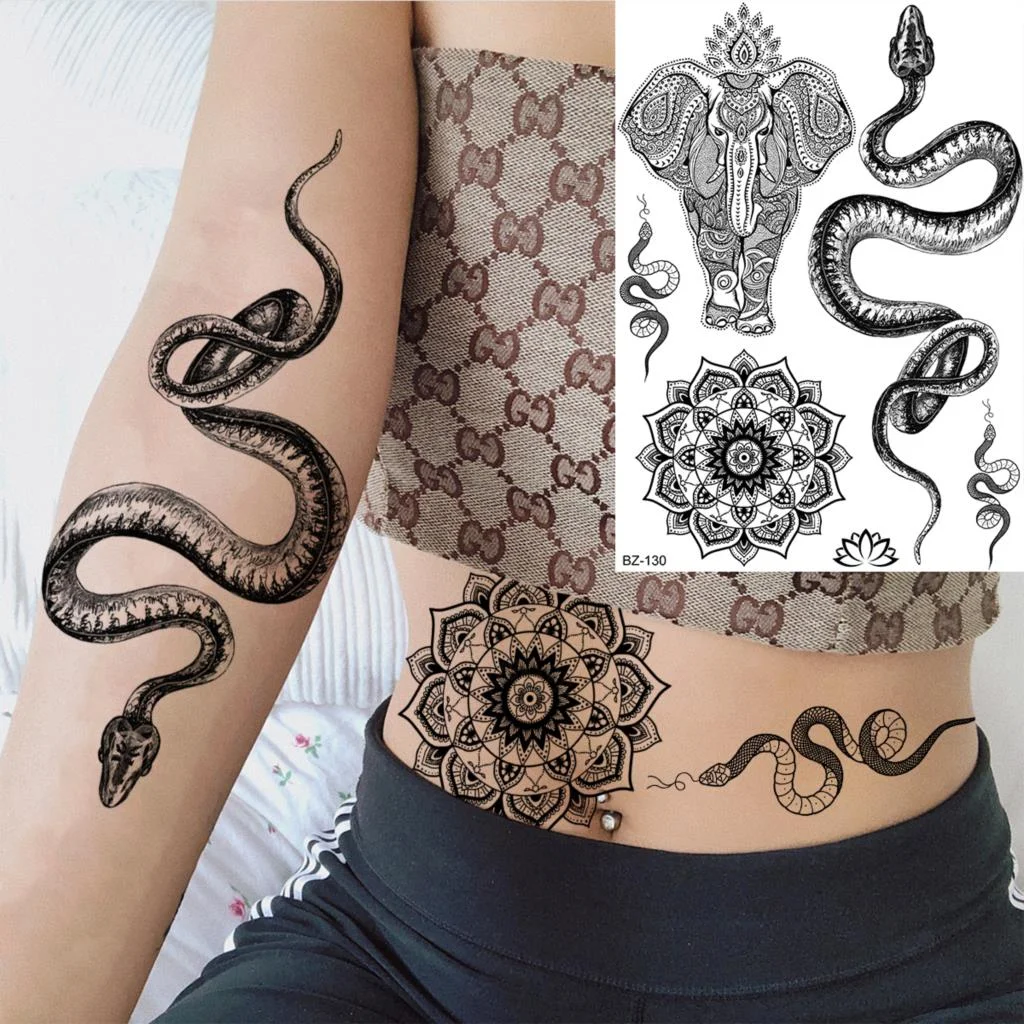 Black Rose Flower Sexy Temporary Tattoos For Women Adult Thigh Peony Skull Realistic Fake Tattoo Sexy Washable Tatoos Sticker