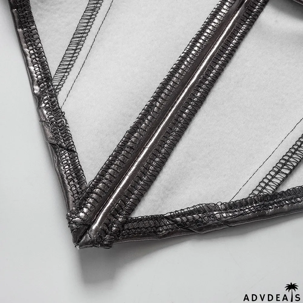 Women Summer Solid Color Sexy Sleeveless Backless Lace-Up PU-Leather Strapless Top