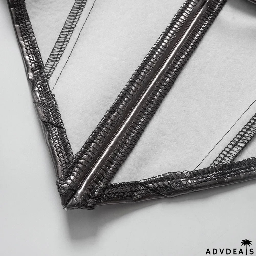 Women Summer Solid Color Sexy Sleeveless Backless Lace-Up PU-Leather Strapless Top