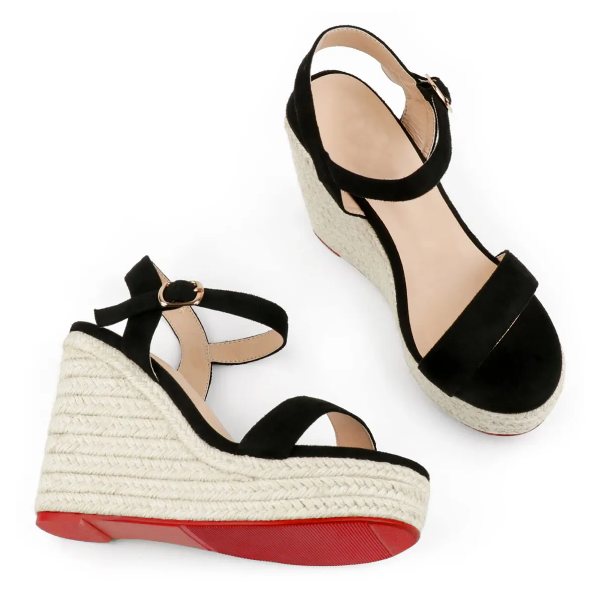 115mm/4.5" Women's Fashion Platform Wedge Sandals Heeled Buckle Shoes Red Bottom Sandals-vocosishoes