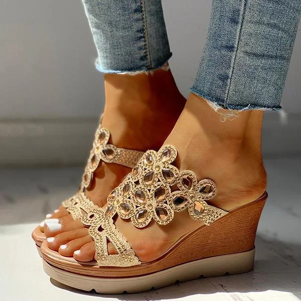 Studded Platform Wedge Casual Slingback Sandals