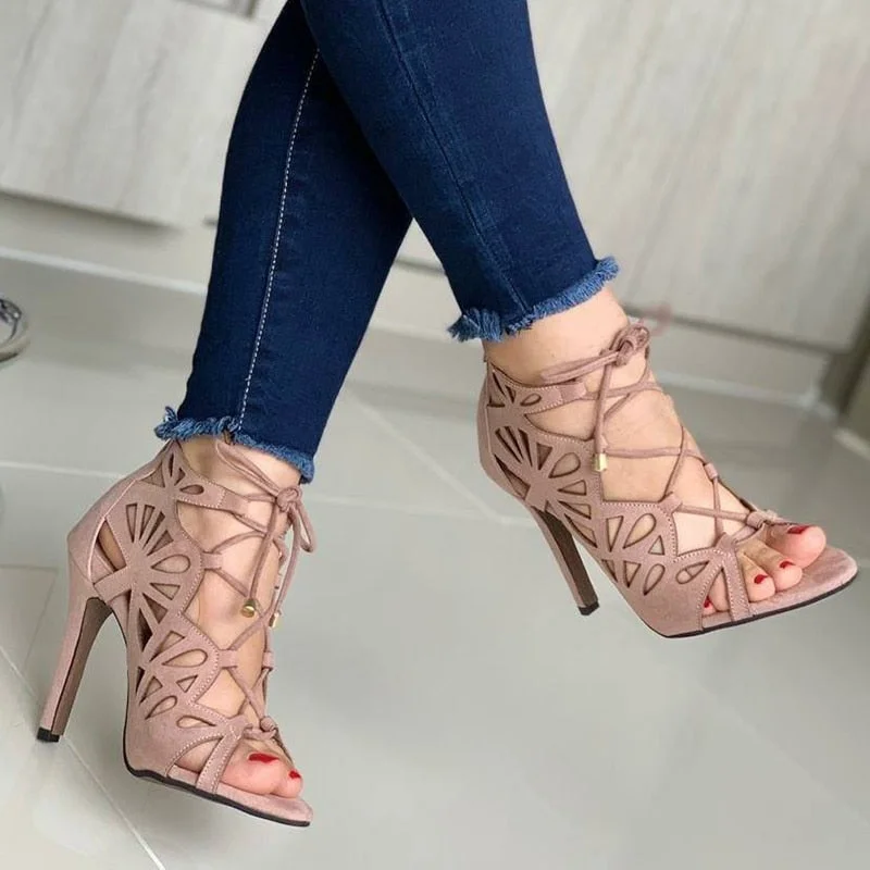 2021 Fashion Women High Heels Sandals Pumps Sexy Hollow Lace-Up Cross-Tied Females Summer Sandals Peep Toe Party Shoes Women