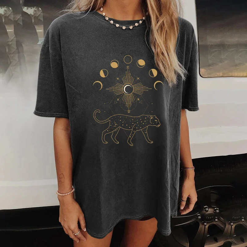   Ladies casual moon print loose T-shirt - Neojana