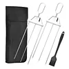 15.75 Inch Reusable Flat Grilling Skewers with Slider Push Bar Stainless Steel Grill Skewers with Storage Bag for Meats Chicken Sausage Veggie Shrimp Vegetables (2 fork Brush)