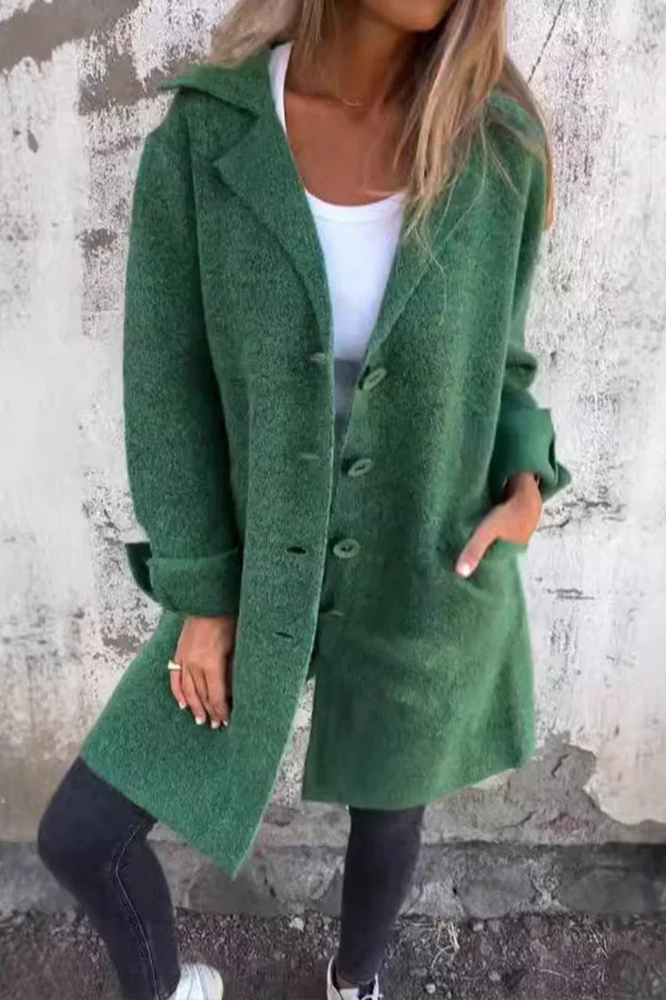 Casual Solid Color Buttons Turn-back Collar Outerwear