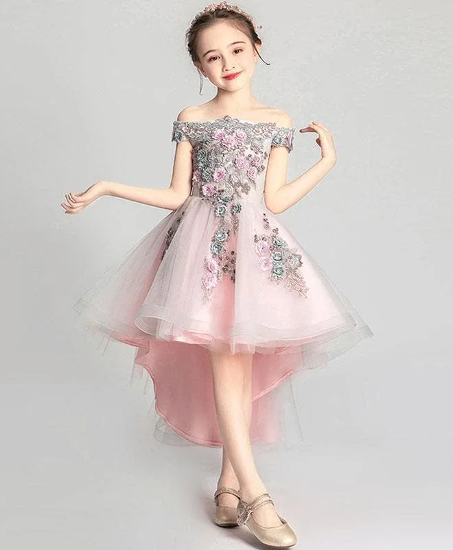 Pink Tulle Lace Flower Girl Dress, Cute Girls Dress