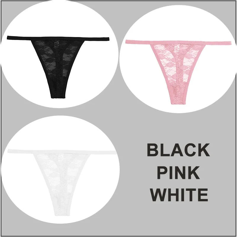 FINETOO 3PCS/Set Sexy G-string Panties Women Thongs  Lace Underwear Pantys Low-Waist Femme Underpants Mesh Transparent  Lingerie