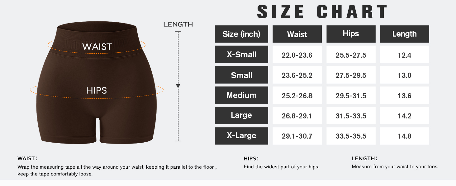 women workout shorts size chart