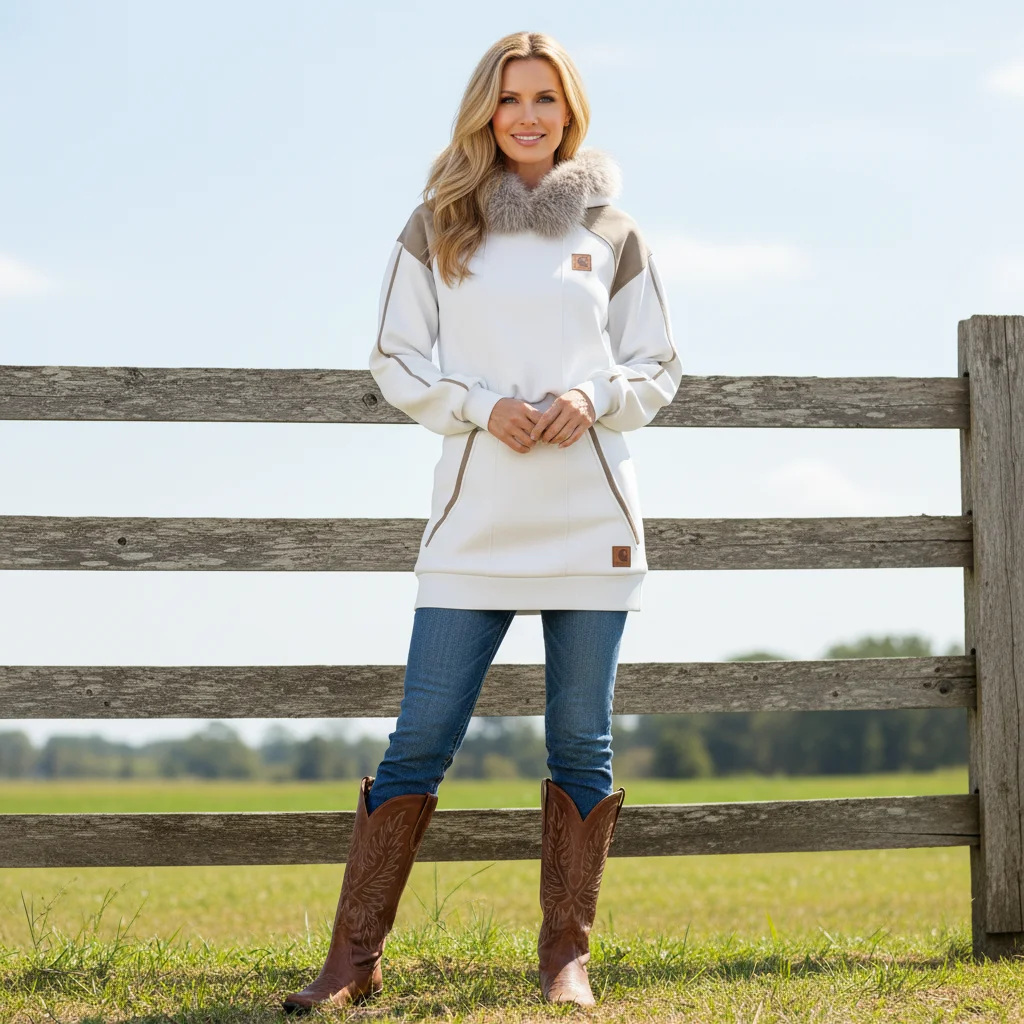 Winter Fashion White Hooded Jacket With Fur Trim And Matching Skirt Set