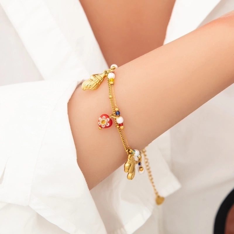 Vintage Style Vacation Hippocampus 304 Stainless Steel  Multi Charms Bracelet In Bulk