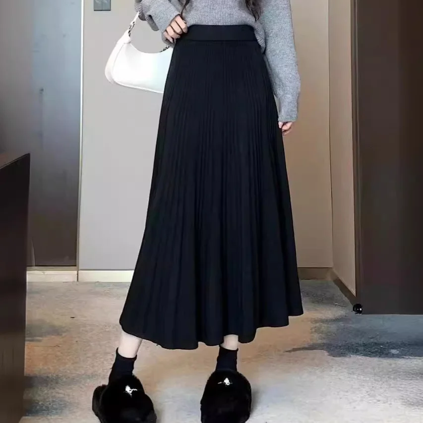 Toloer Toloer And Winter Loose Cover Meat Show Thin White Knit Skirt Female Pleated Skirt Lazy Casual Long Skirt Big Skirt-Outfit Ideas