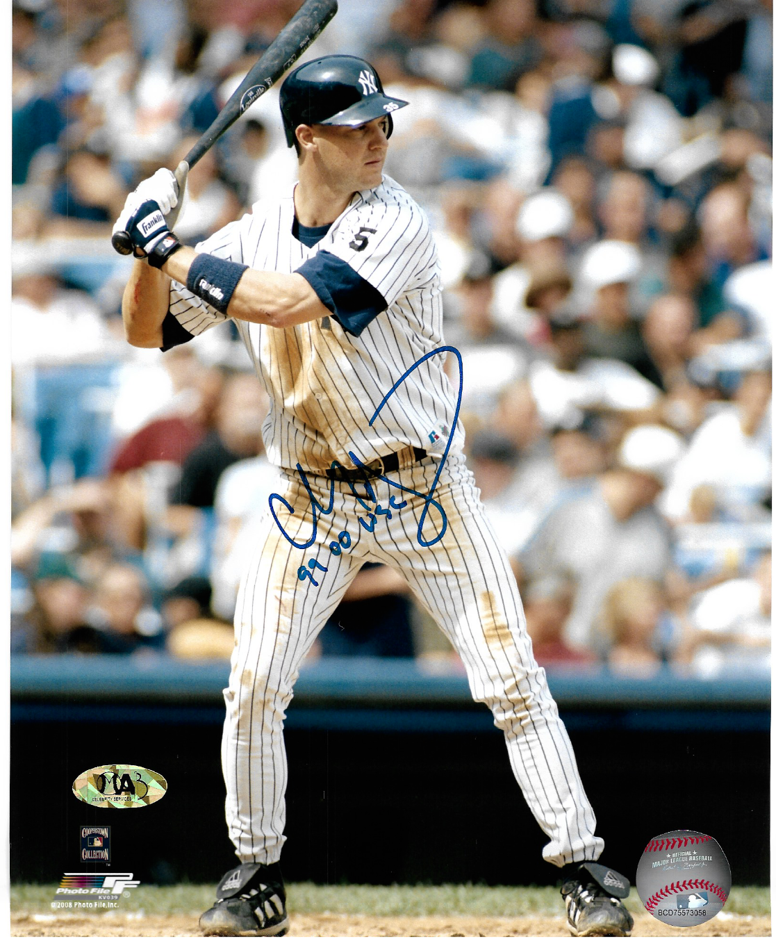 Autographed NY Yankees 99 00 3xWSC Clay Bellinger Baseball Signed 8x10 Photo Poster painting MAB