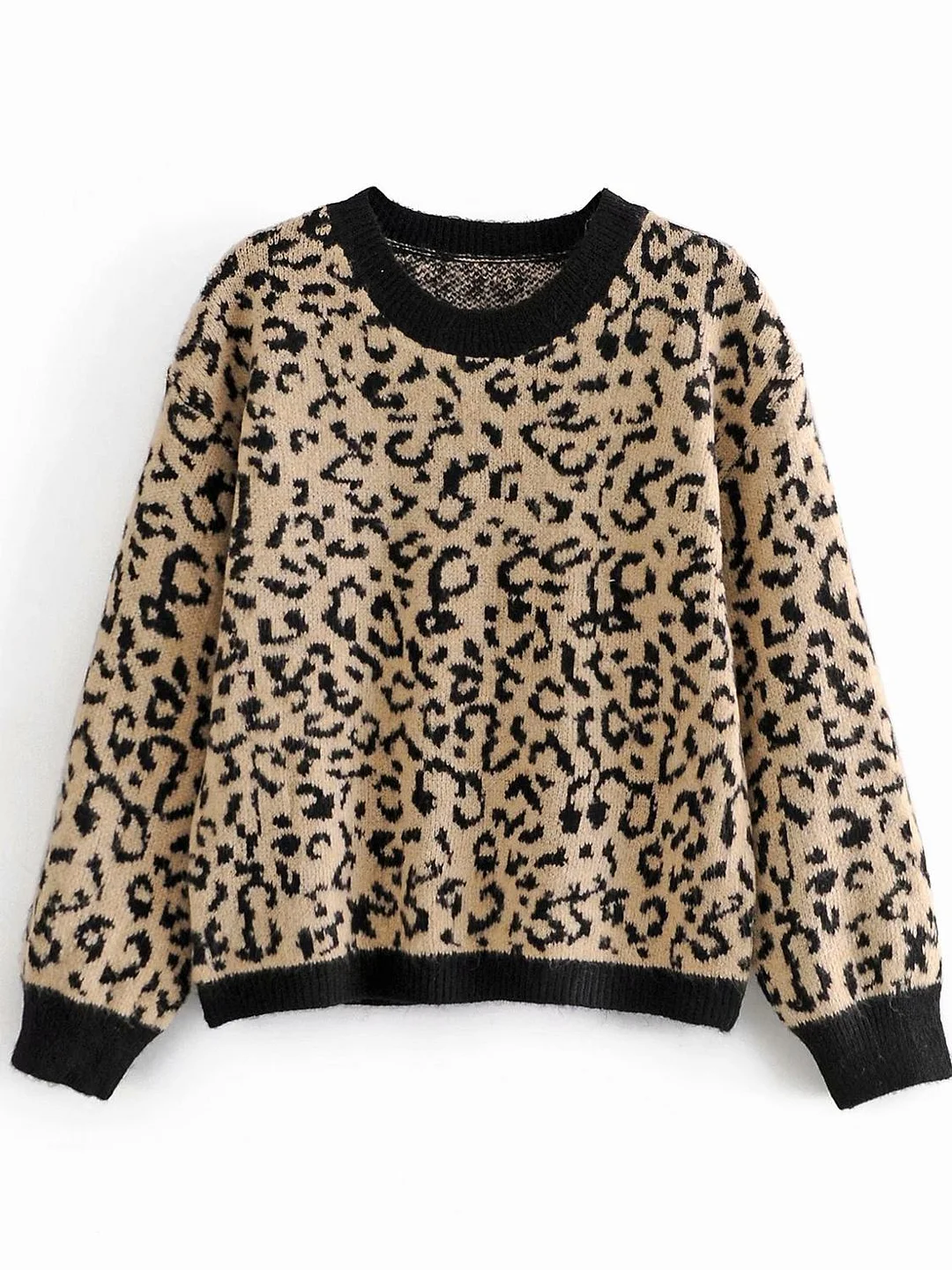 Women 2020 Fashion Leopard Print Loose Knitted Sweater Vintage Long Sleeve Animal Pattern Female Pullovers Chic Tops