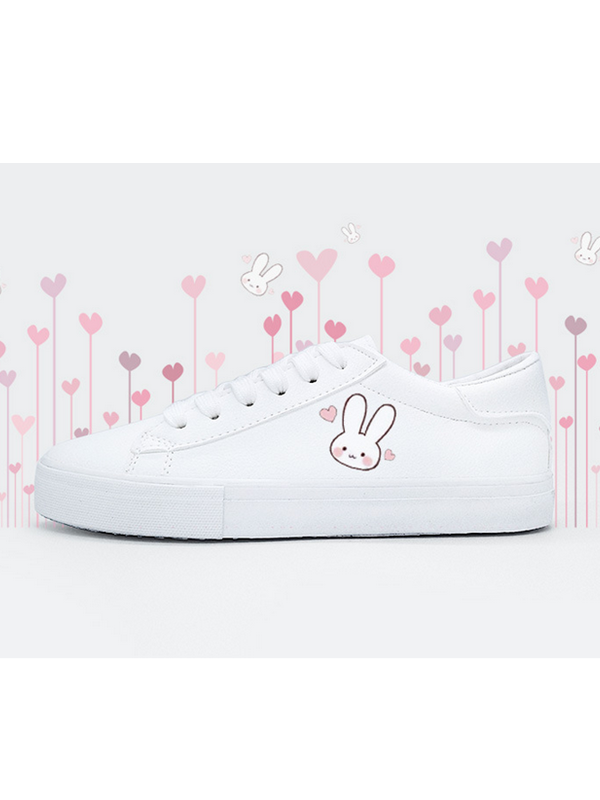 Bunny Kitty Print Casual Shoes PU Slip-on Classic White - Modakawa