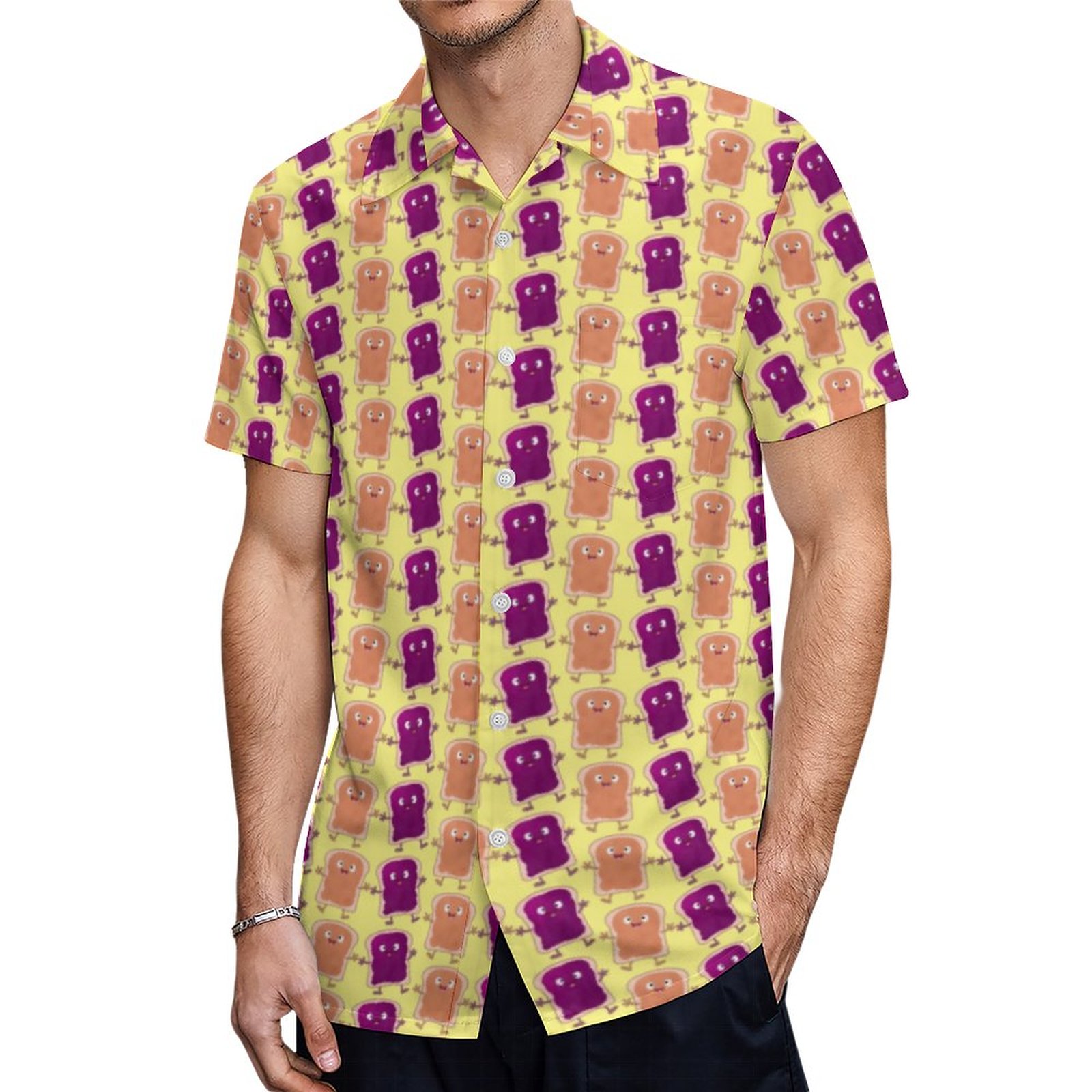 Cute Peanut Butter And Jelly Sandwich Cartoon Hawaiian Shirt Mens Button Down Tropical Hawaii Beach Shirts
