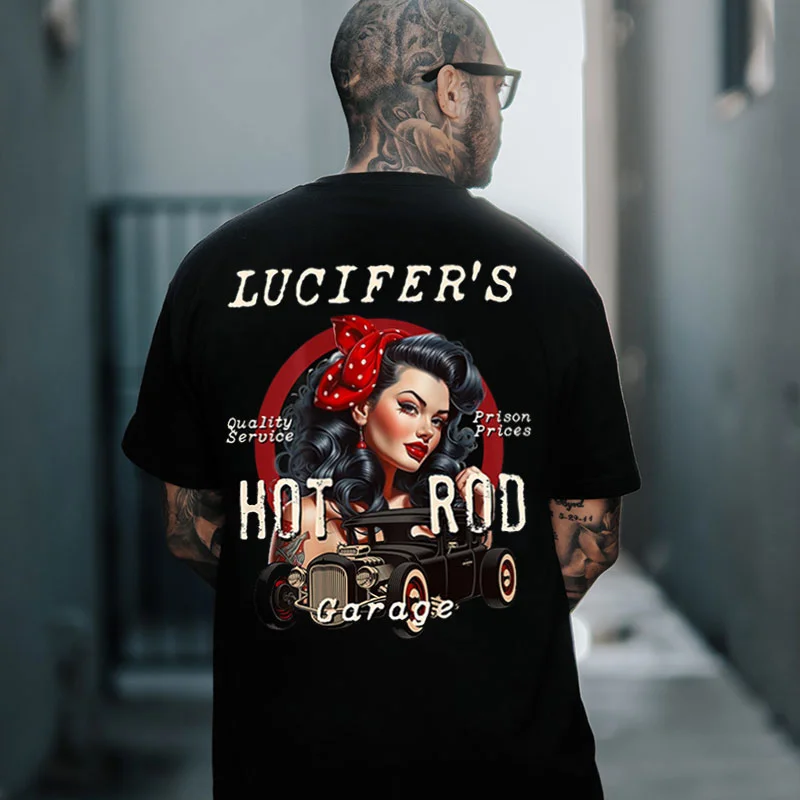 LUCIFER'S HOT RODS Devil Sexy Lady Classic Car Print Men's T-shirt