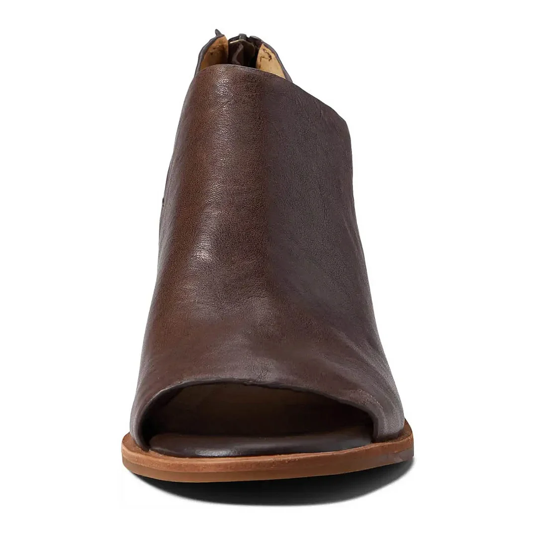 Brown Vegan Suede Cut-Out Block Heel Peep Toe Boots with Back Zipper