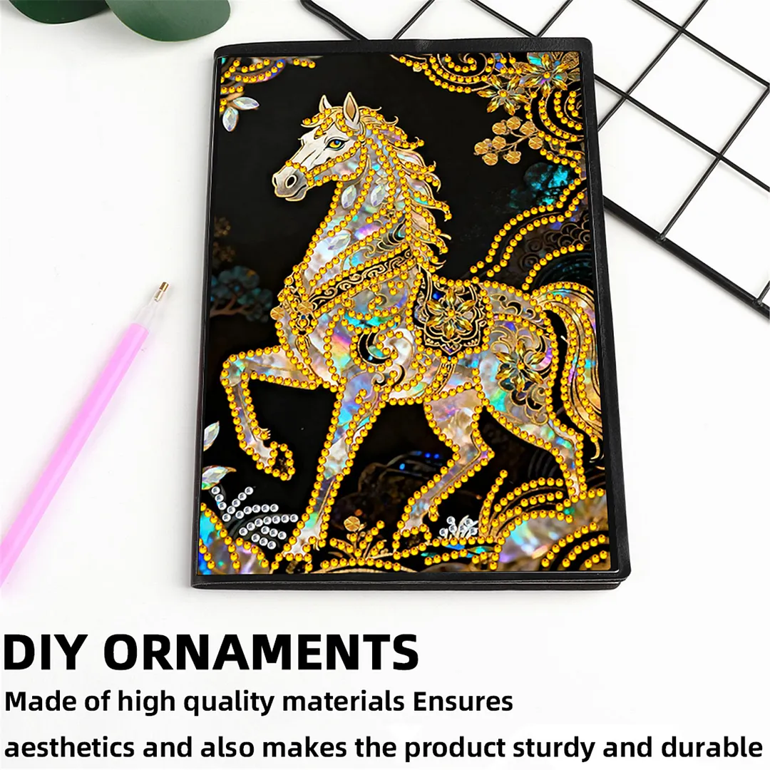 DIY Flower Diamond Painting Journals Notebooks 50 Pages A5 No Lines Special Shaped Diamond Art Kits for Beginners Craft Lovers and Artists (Horse)