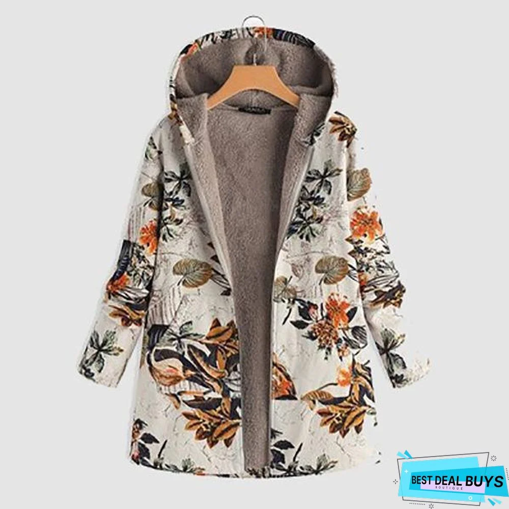 Floral Printed Plus Sizes Warm Coats