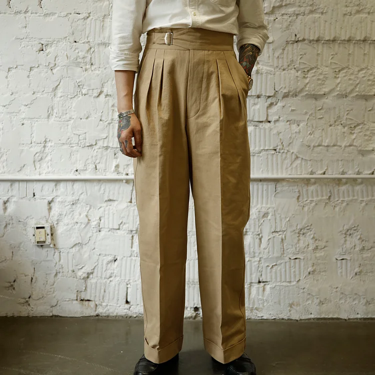 1950s style double pleated single button trousers