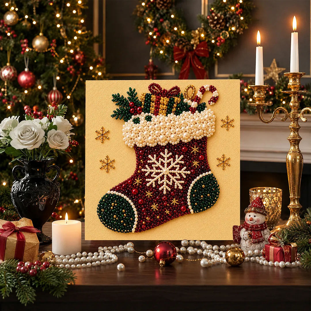 Framed Pearl Painting Kit Christmas Stocking 11.81x11.81in