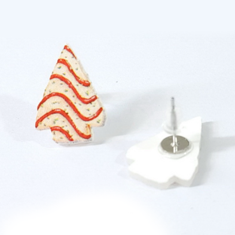 Red Striped  Christmas Tree Acrylic  Earrings