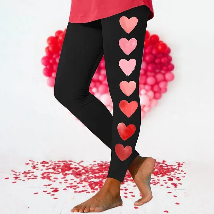 VChics Women's Valentine's Day Heart Print Stretch Leggings