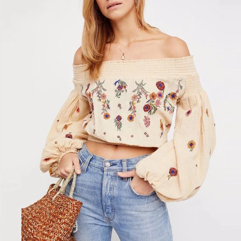 Summer Puff Sleeves Floral Carmen Blouse