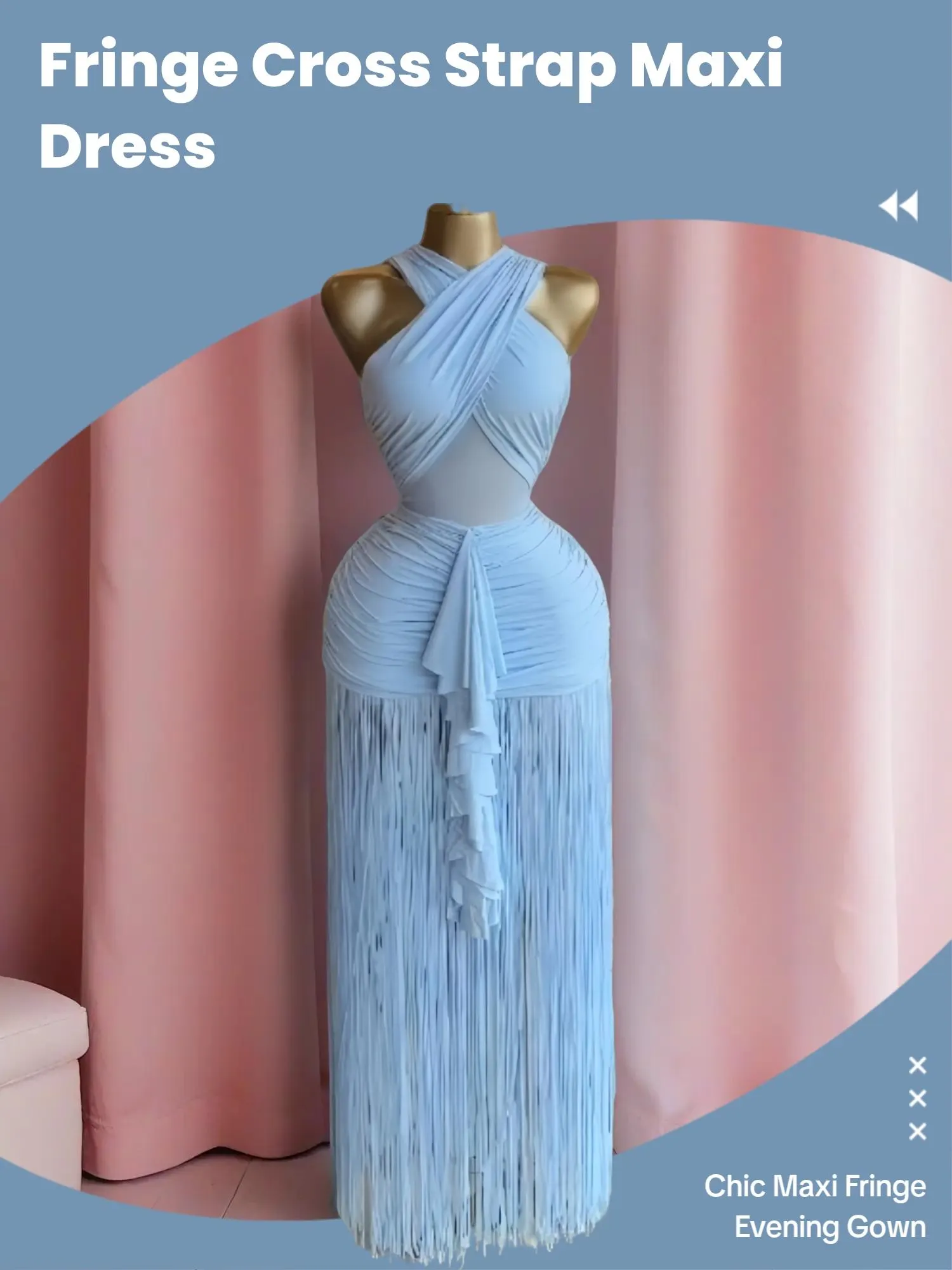 PULKRITU Women's Cross Strap Sleeveless Fringe Maxi Formal Prom Dress,Evening Prom Gown,Spring Lady Skirts,Sexy Design Elegant Style Party Outfit,Evening Cocktail Night Tassel Chic Engagement Dresses