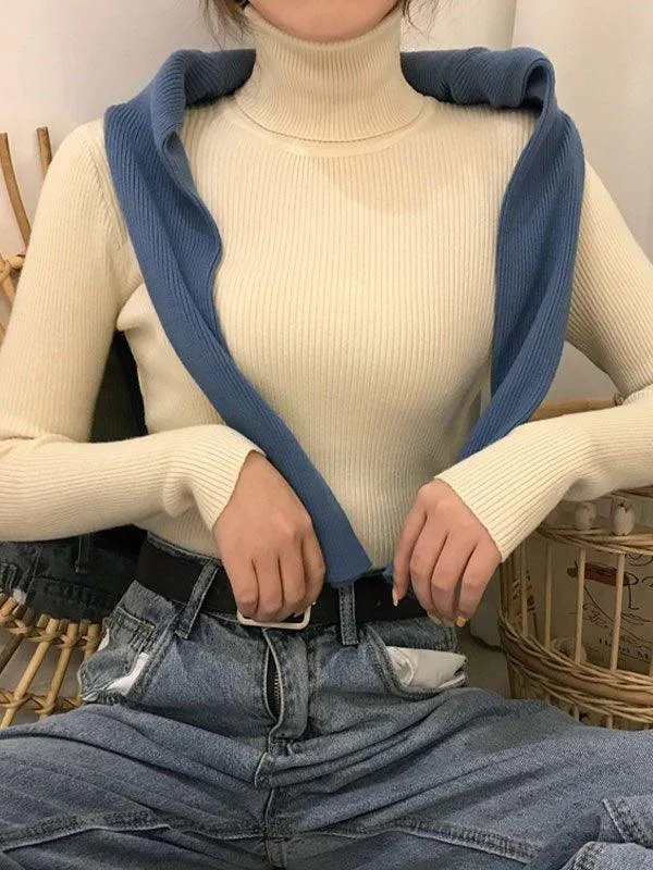 Brownm High Neck Jumper Knit Top
