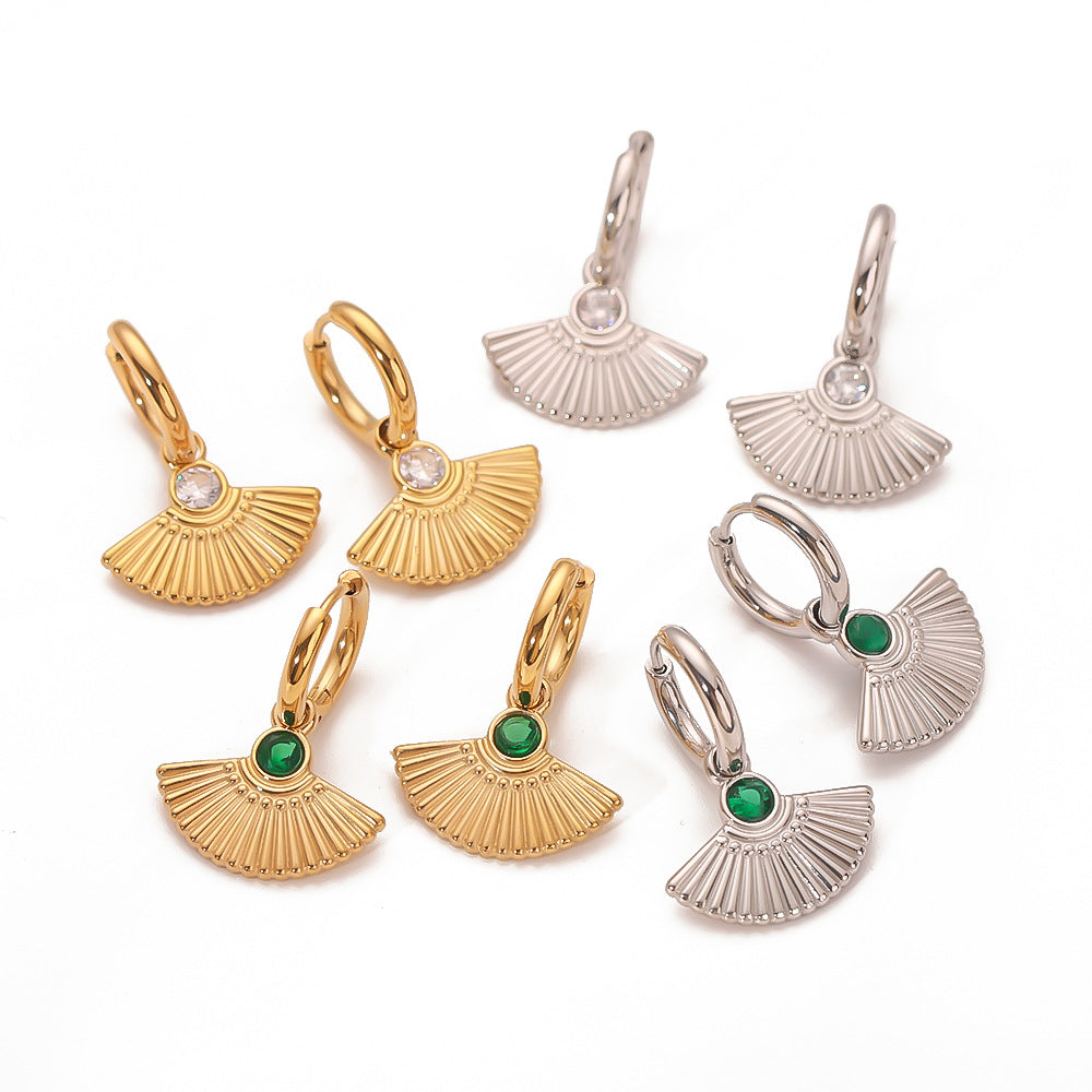 IG Style Dress Fan-Shape Mermaid Tail Geometric Leaf Stainless Steel Electroplating Earrings