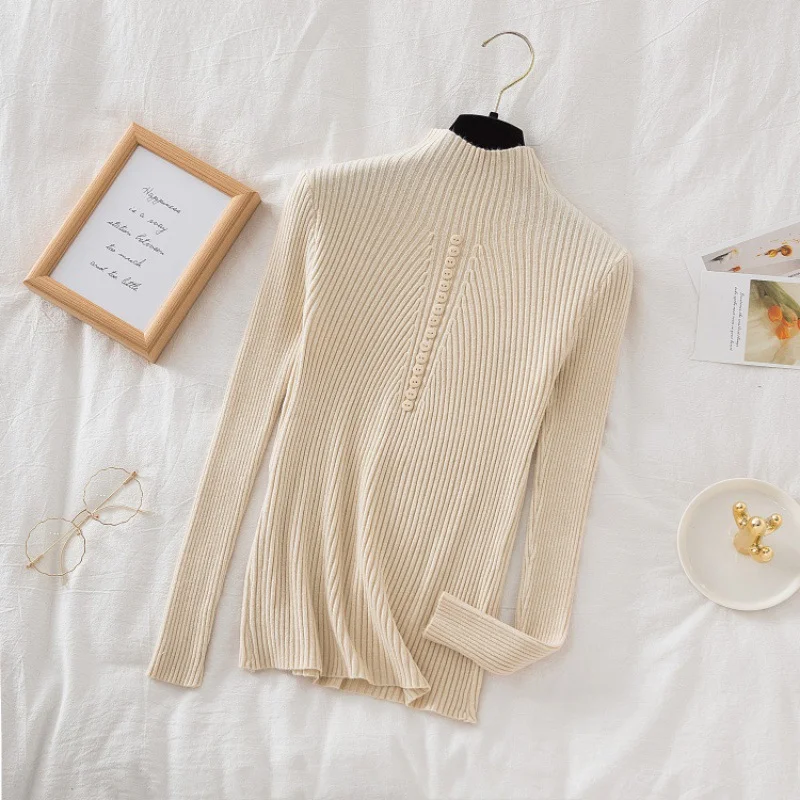 Uveng Uveng Collar Sweater Bottomed Women's Long-Sleeved Top 2024 Autumn And Winter New Button Tight Knitted Shirt