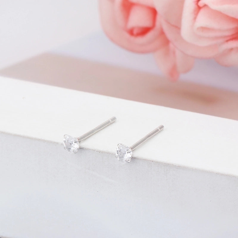 1 Pair 925 Sterling Silver Zircon Heart Shape Ear Studs