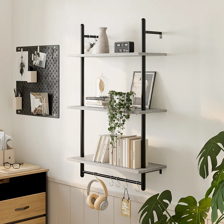 Bestier 38 inch Wall Mounted Floating Shelves with Towel Bar & Hooks Bookshelf