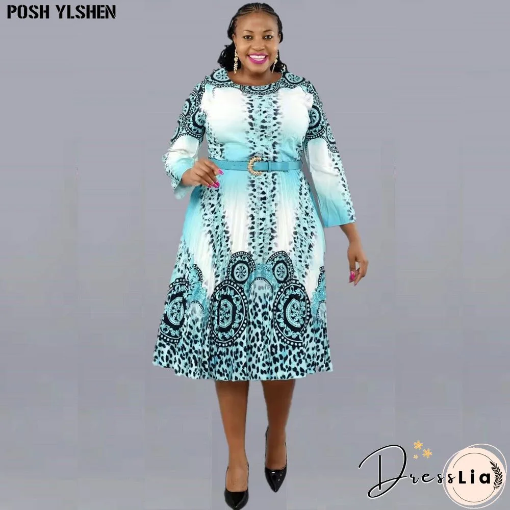 Print Pleated Dress Summer Clothes African Dresses For Women Club Outfit Dashiki Ankara Evening Party Robe Femme Africa Clothing