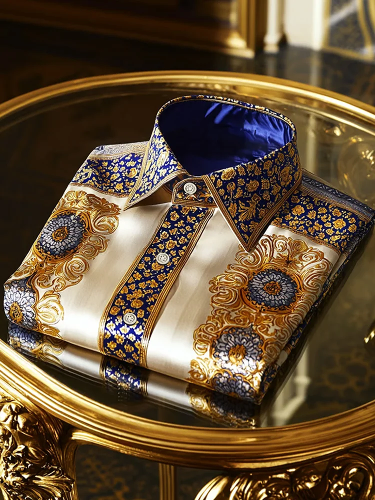 Men's Luxury Satin Long Sleeve Button Down Shirt