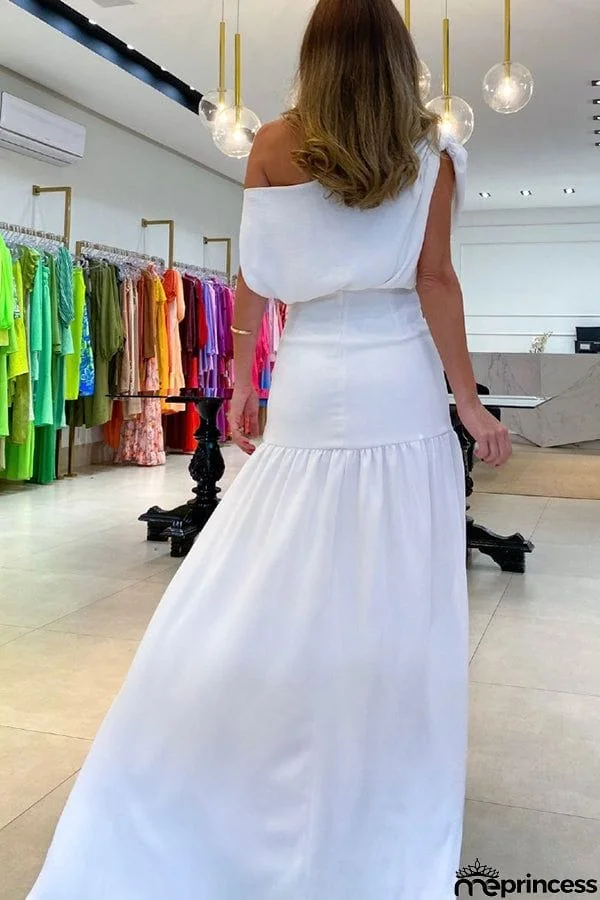 Midnight Chances One Shoulder Ruched Detail Slit Maxi Dress