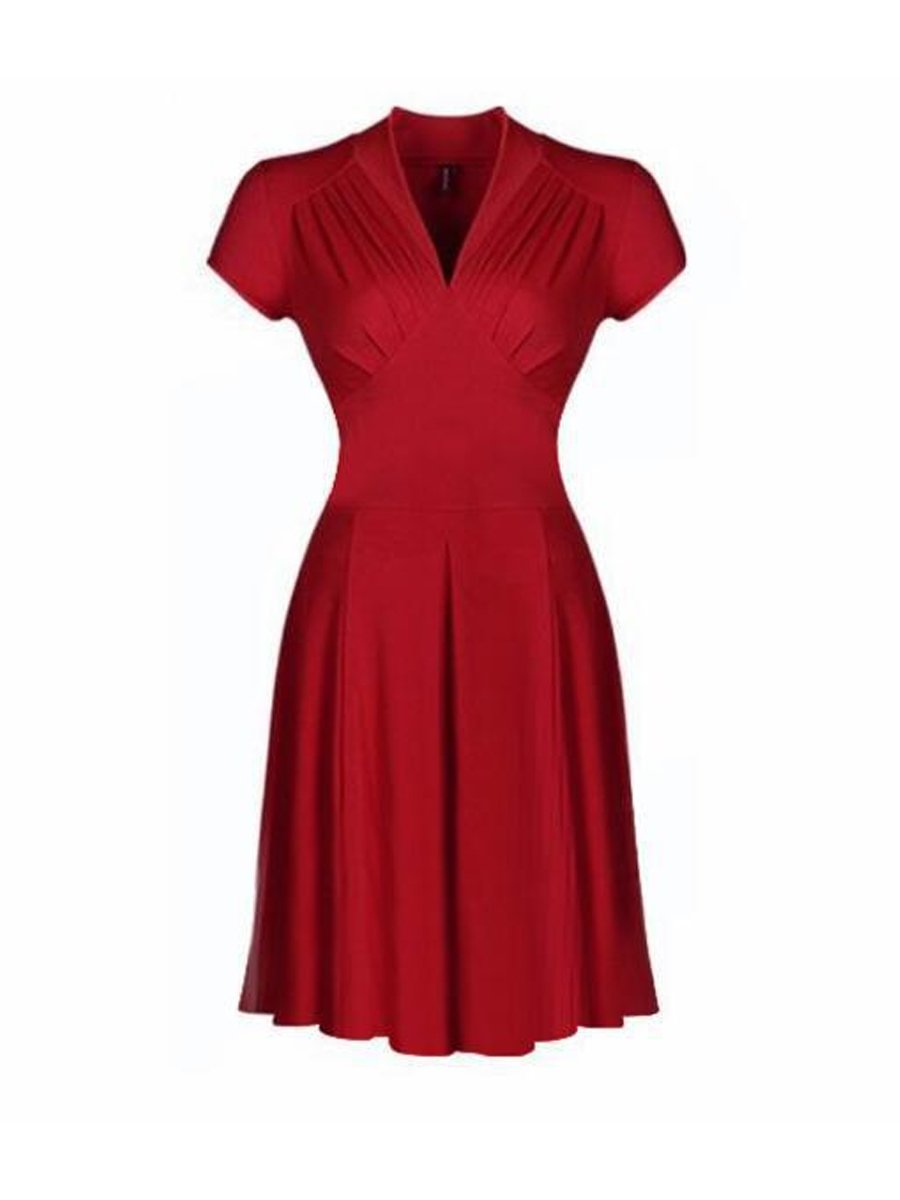 Swing Dresses V-neck Short Sleeve Hepburn Style 50s Vintage Dresses