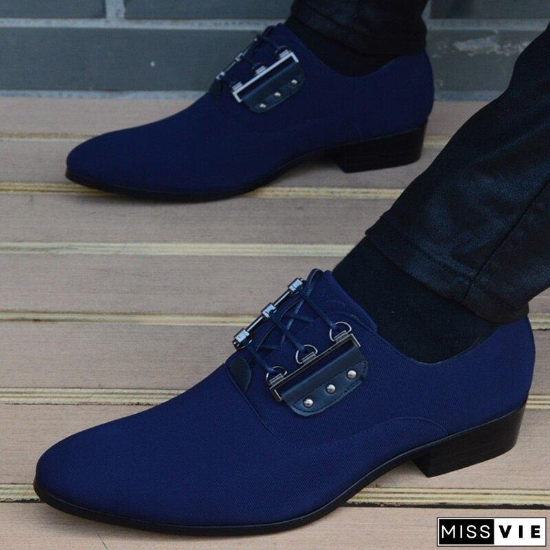 Men's Denim Pointed Toe Lace-up Breathable Flat Dress Shoes