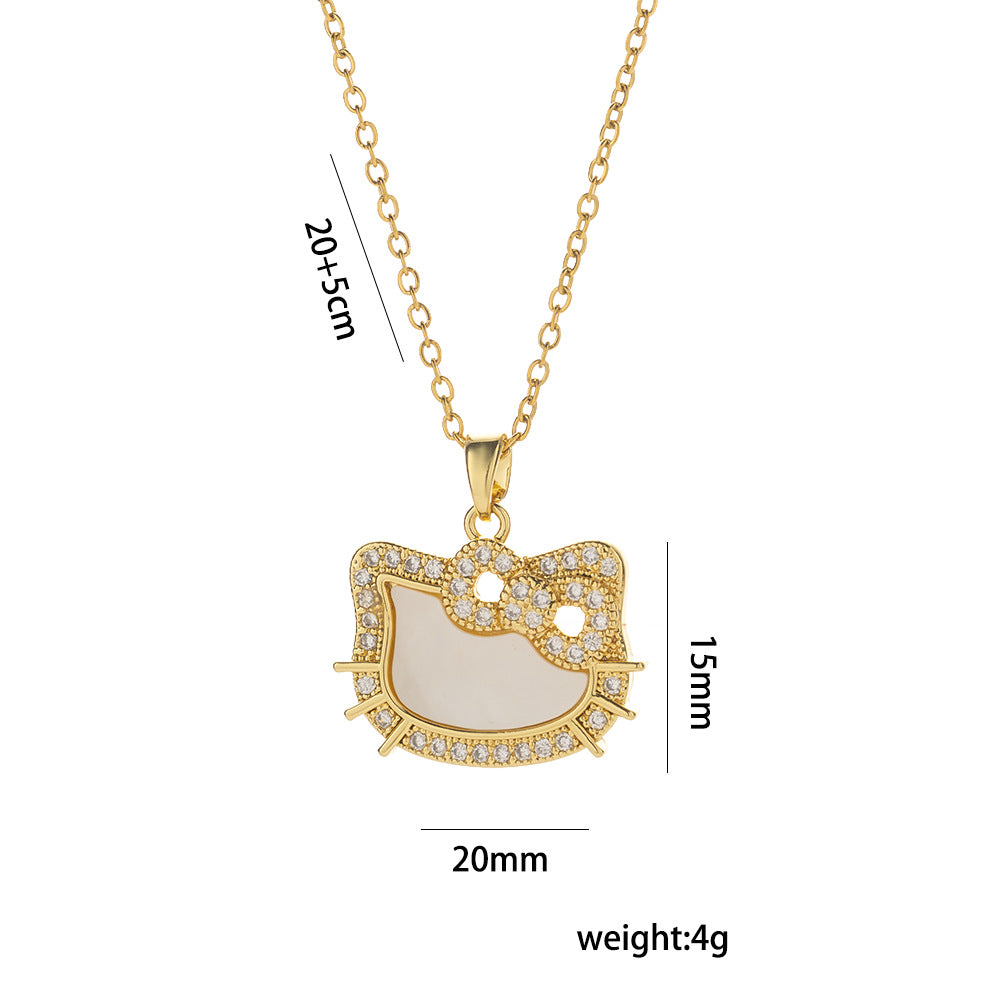 Bow Cat Gorgeous Full Diamond Necklace Women’S Versatile Clavicle Chain Titanium Steel Chain