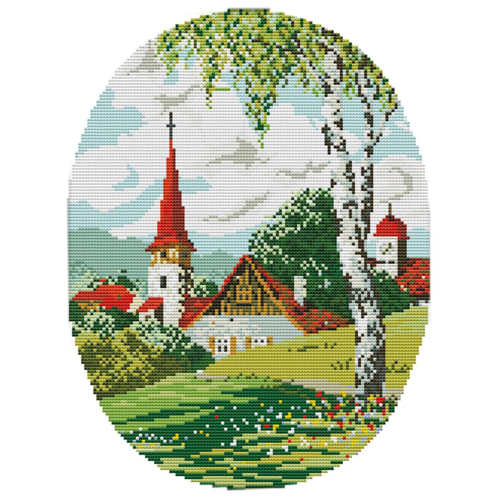 

Rural landscape in spring - 14CT Stamped Cross Stitch - 29*36cm, 501 Original