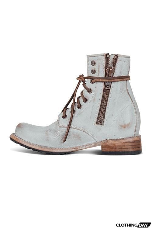 Lace Up Low Heel Boots