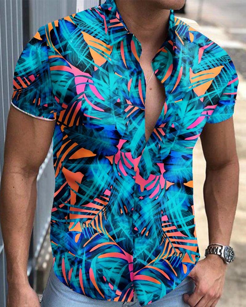 Men's Flower Shirt Casual Short Sleeve-08